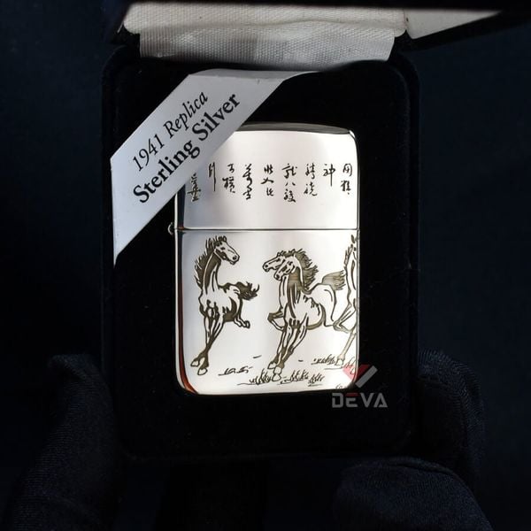 Zippo Bạc Khối Tái Bản 1941 Đàn Ngựa Mã Đáo Thành Công BK24