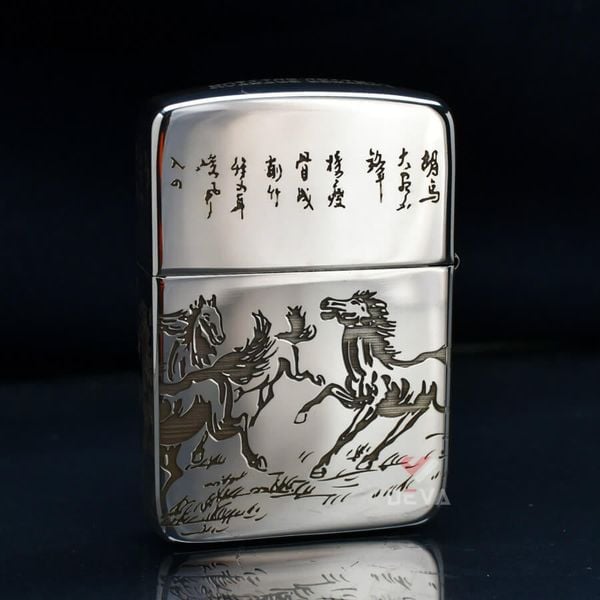 Zippo Bạc Khối Tái Bản 1941 Đàn Ngựa Mã Đáo Thành Công BK24
