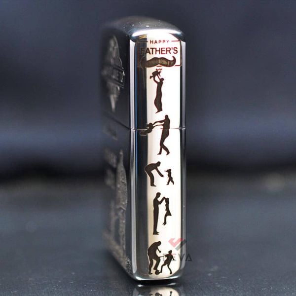 Zippo Bạc Khối Khắc Hình Cha Con Bản Giới Hạn BK27
