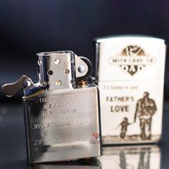 Zippo Bạc Khối Khắc Hình Cha Con Bản Giới Hạn BK27