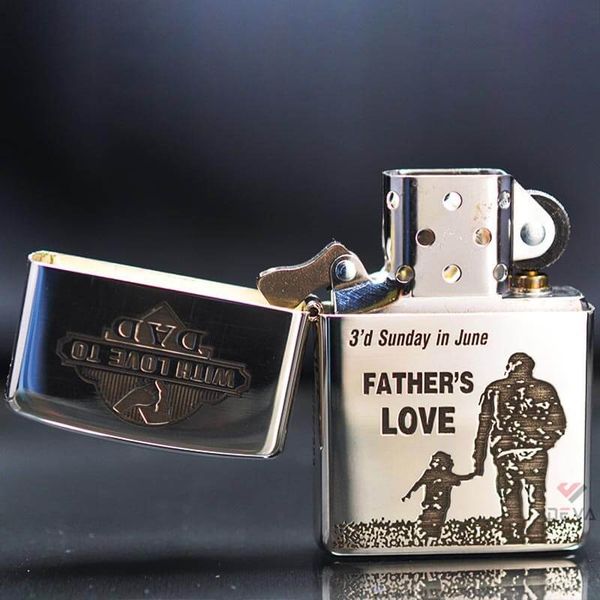Zippo Bạc Khối Khắc Hình Cha Con Bản Giới Hạn BK27