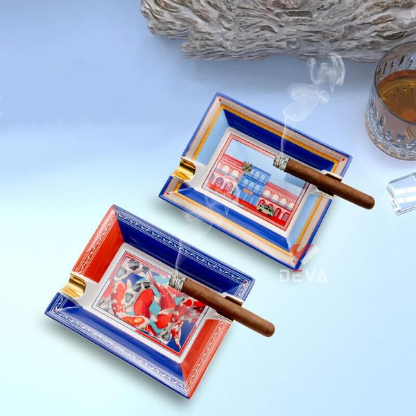 Gạt tàn xì gà 2 điếu hoa văn cá chép Lafuli