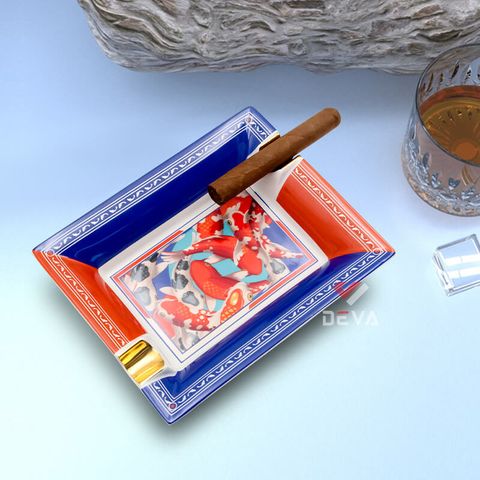 Gạt tàn xì gà 2 điếu hoa văn cá chép Lafuli