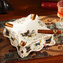 Gạt tàn sứ 4 điếu hoa văn ngựa Lubinski AS 210