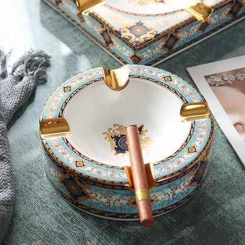 Gạt tàn sứ 4 điếu tròn hoa văn Royal Queen