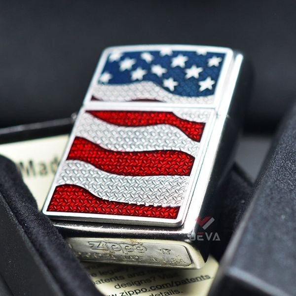 Zippo Emblem Quốc Kỳ Mỹ Diamond Plate Flag Z122