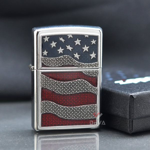 Zippo Emblem Quốc Kỳ Mỹ Diamond Plate Flag Z122