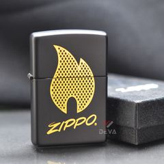 Zippo Sơn Đen Chủ Đề Logo Ngọn Lửa Zippo Z324