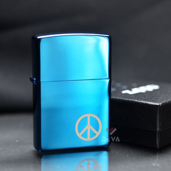 Zippo Xanh Bóng In Biểu Tượng Hòa Bình Peace On Side Z100