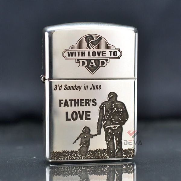 Zippo Bạc Khối Armor Khắc Chìm Chủ Đề Cha Con Father's Day BK05