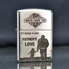 Zippo Bạc Khối Armor Khắc Chìm Chủ Đề Cha Con Father's Day BK05