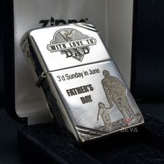 Zippo Bạc Khối Tái Bản 1937 Vintage Chặt Góc Khắc Chủ Đề Cha Con Father's Day BK04