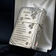 Zippo Bạc Khối Tái Bản 1937 Vintage Chặt Góc Khắc Chủ Đề Cha Con Father's Day BK04