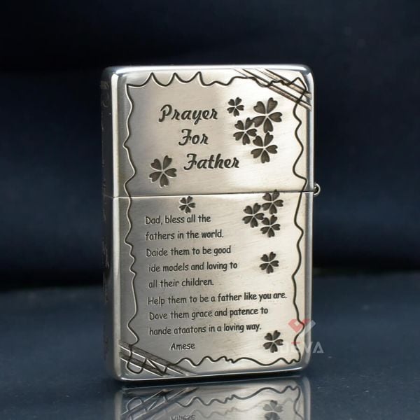 Zippo Bạc Khối Tái Bản 1937 Vintage Chặt Góc Khắc Chủ Đề Cha Con Father's Day BK04