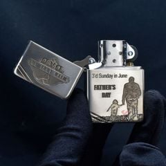Zippo Bạc Khối Tái Bản 1937 Vintage Chặt Góc Khắc Chủ Đề Cha Con Father's Day BK04
