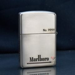 Zippo Bạc Khối Ốp Emblem Chàng Cao Bồi Cưỡi Bò Marlboro BK44