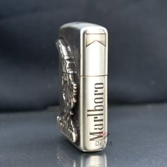 Zippo Bạc Khối Ốp Emblem Chàng Cao Bồi Cưỡi Bò Marlboro BK44