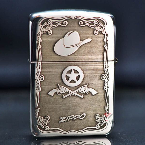 Zippo Bạc Khối Tái Bản 1941 Khắc Cô Gái Cao Bồi Quyến Rũ BK73