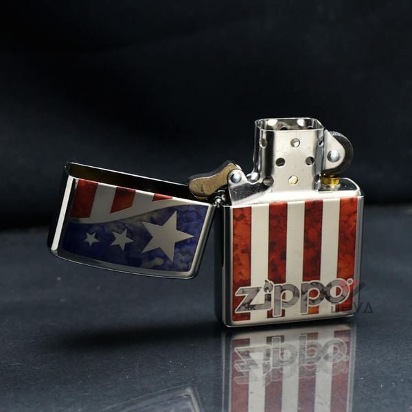 Zippo Hình Mẫu Logo Zippo Kết Hợp Cờ Mỹ Zippo US Flag Z217