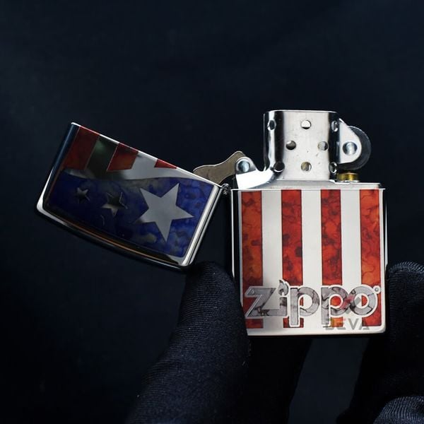 Zippo Hình Mẫu Logo Zippo Kết Hợp Cờ Mỹ Zippo US Flag Z217