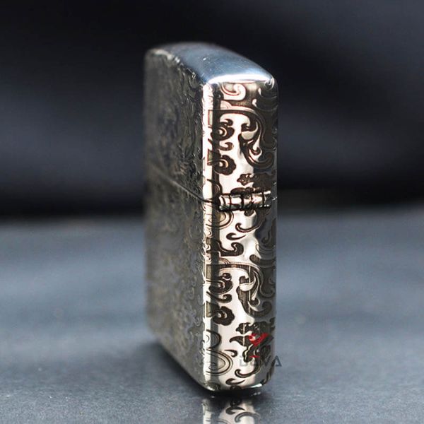 Zippo Bạc Khối Armor Khắc Rồng Mây BK82