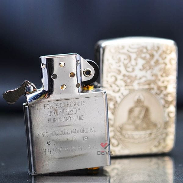 Zippo Bạc Khối Tái Bản 1941 Chủ Đề Phật Ngự Đài Sen BK71