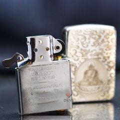 Zippo Bạc Khối Tái Bản 1941 Chủ Đề Phật Ngự Đài Sen BK71