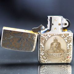 Zippo Bạc Khối Tái Bản 1941 Chủ Đề Phật Ngự Đài Sen BK71