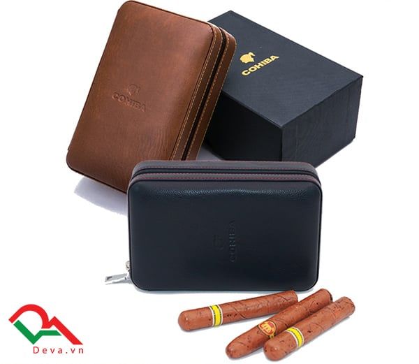 Bao Da đựng xì gà có bật lửa và dao cắt Cohiba XJ T104
