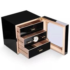 Hộp giữ ẩm Xì gà 60 điếu 3 ngăn có đồng hồ H007