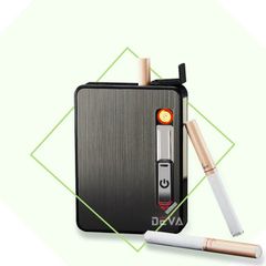 Hộp đựng thuốc lá Focus loại 10 điếu size 6.5mm kèm bật lửa điện nhiệt JD YH060