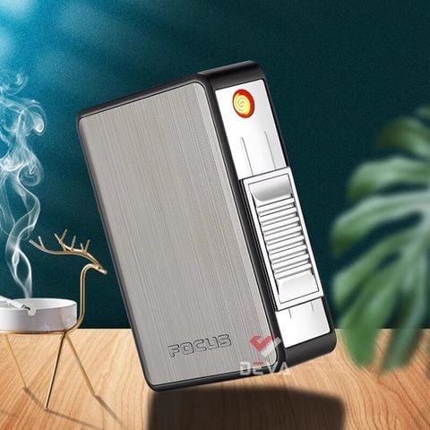Hộp đựng thuốc lá Focus chứa 20 điếu loại 6.5mm kèm bật lửa điện nhiệt JD-YH065