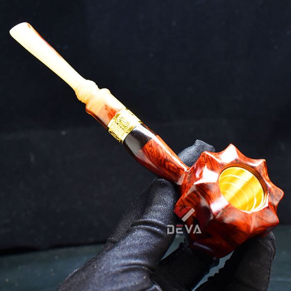 Tẩu Cigar thân gỗ thẳng cán sừng bầu  Freesize TS32