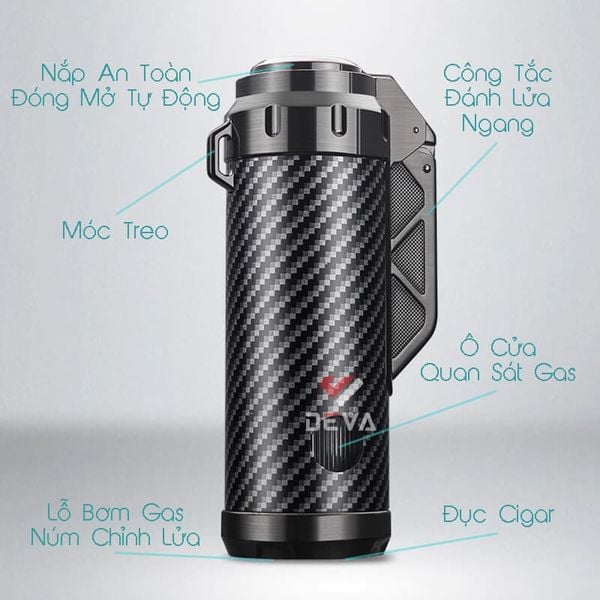 Bật lửa Honest khò 3 tia nắp mở tự động kèm đục Cigar BCZ835