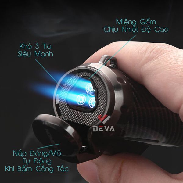 Bật lửa Honest khò 3 tia nắp mở tự động kèm đục Cigar BCZ835