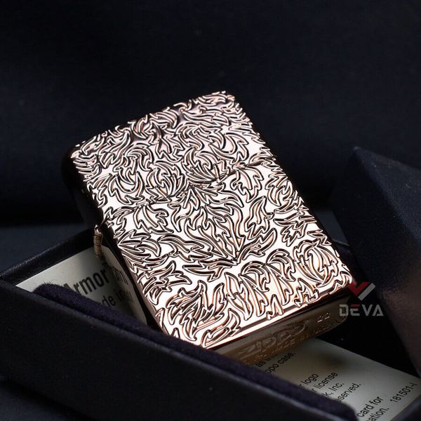 Zippo Armor Vàng Hồng Hoa Văn Carved Design Z161
