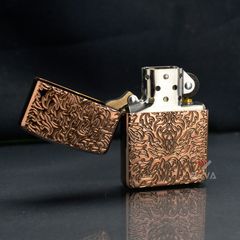 Zippo Armor Vàng Hồng Hoa Văn Carved Design Z161