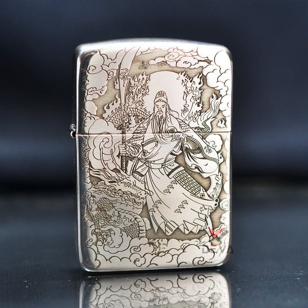 Zippo Bạc Khối Tái Bản 1941 Khắc Quan Vũ BK35