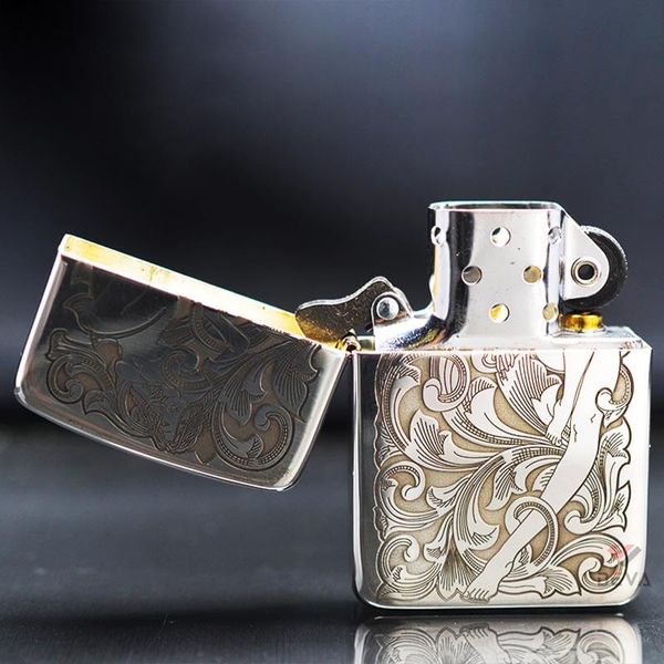 Zippo Bạc Khối Tái Bản 1941 Khắc Hoa Văn Cô Gái Sexy BK46