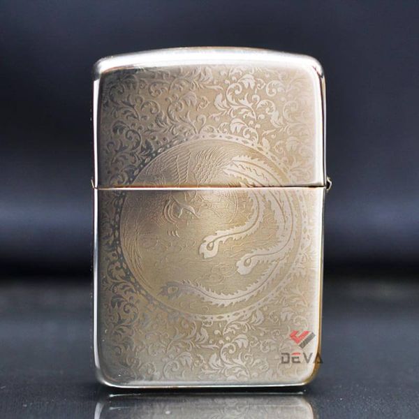Zippo Bạc Khối Tái Bản 1941 Khắc Hoa Văn Rồng Phượng BK32