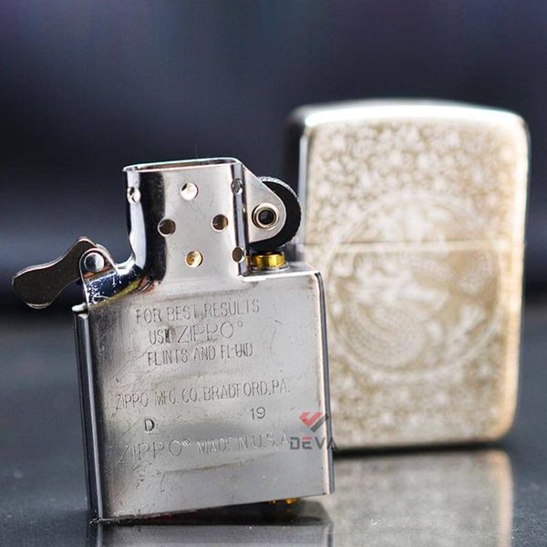 Zippo Bạc Khối Tái Bản 1941 Khắc Hoa Văn Rồng Phượng BK32