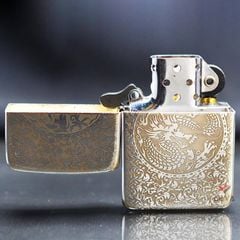 Zippo Bạc Khối Tái Bản 1941 Khắc Hoa Văn Rồng Phượng BK32