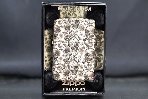 Zippo chính hãng Dạ Quang Chủ Đề Đầu Lâu Skeleton Design Z385