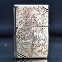 Zippo Bạc Khối Tái Bản 1937 Vintage Chặt Góc Khắc Hình Quan Vũ BK31