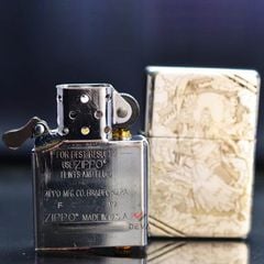 Zippo Bạc Khối Tái Bản 1937 Vintage Chặt Góc Khắc Hình Quan Vũ BK31