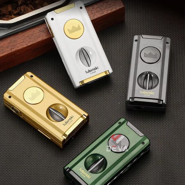 Bật lửa Lubinski khò 2 tia kèm dao cắt chữ V và đục Cigar YJA 10060