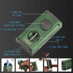 Bật lửa Lubinski khò 2 tia kèm dao cắt chữ V và đục Cigar YJA 10060