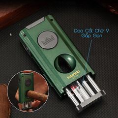 Bật lửa Lubinski khò 2 tia kèm dao cắt chữ V và đục Cigar YJA 10060