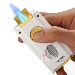 Bật lửa Lubinski khò 2 tia kèm dao cắt chữ V và đục Cigar YJA 10060