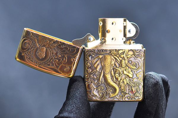 Set Zippo Armor Khắc Phổ Hiền Bồ Tát cưỡi Voi Trắng 6 Ngà ZD69